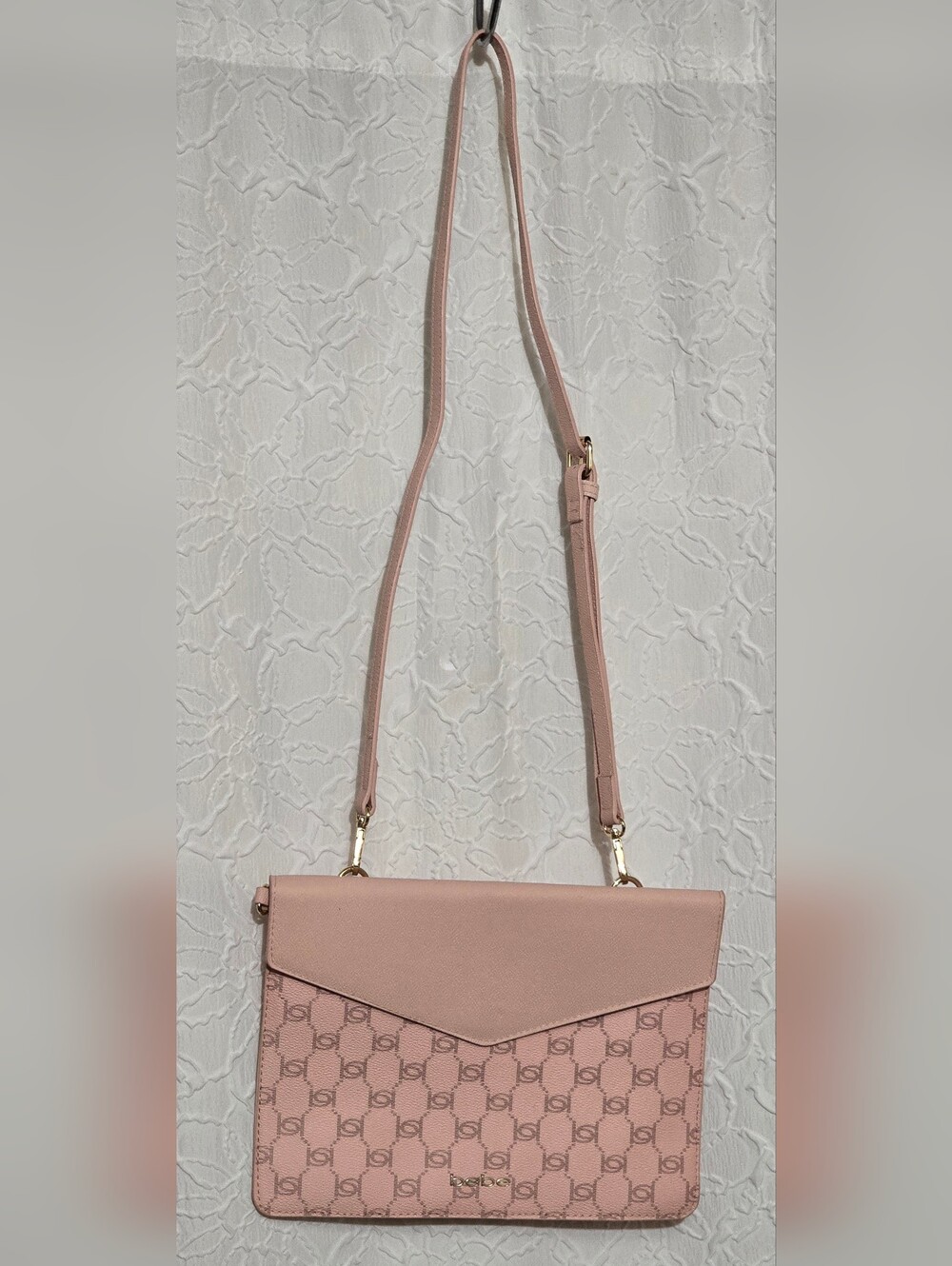 Bebe Pink Monogram Envelope Style Crossbody Bag